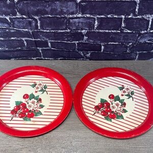 Vintage Red Cherry Metal Platters
